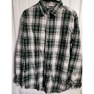 Chaps Button Up Shirt Black Green Red Plaid Size Large